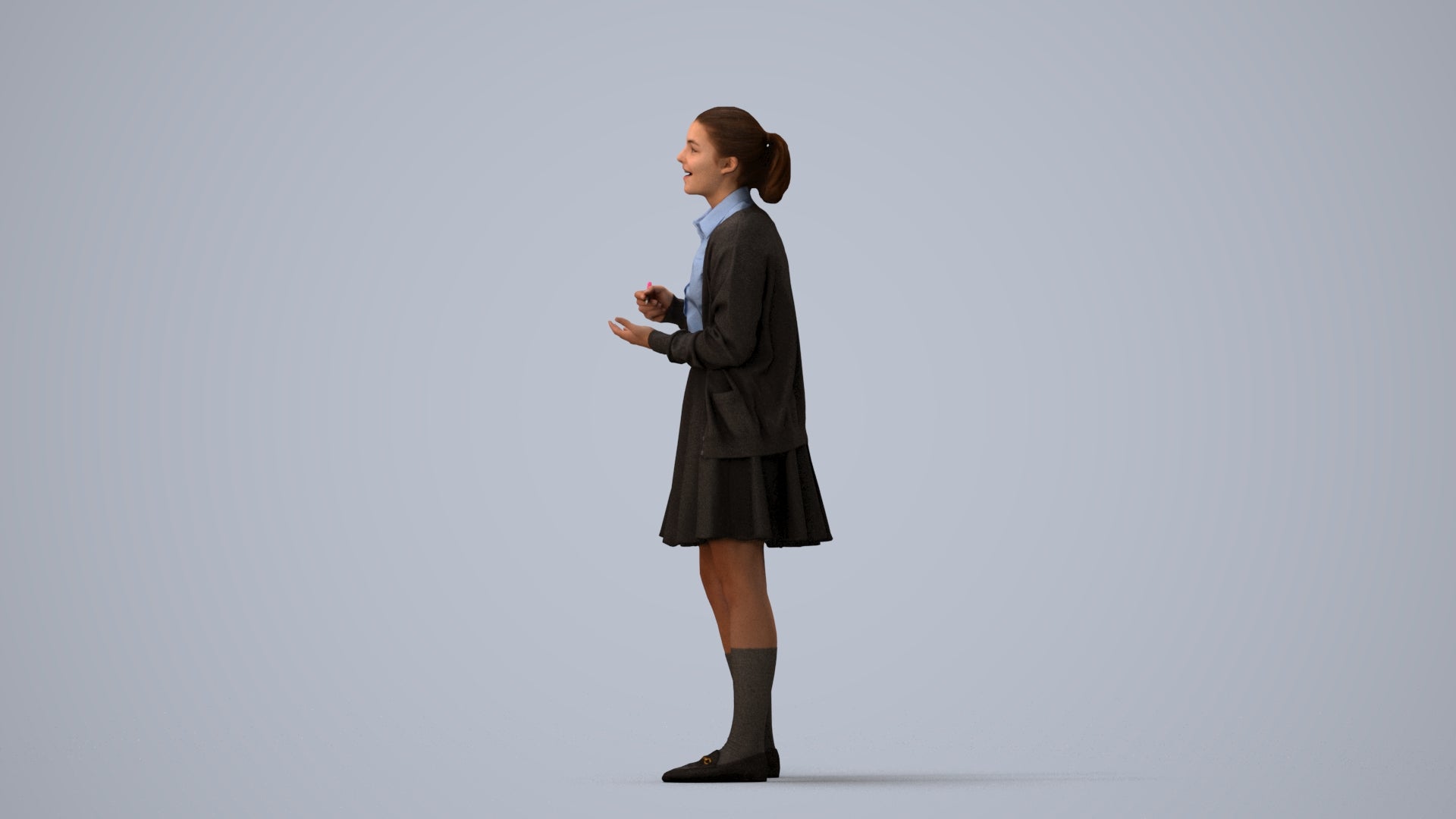 realistic 3D human girl kids, archviz people FBX OBJ for Blender, three-quarter view render
