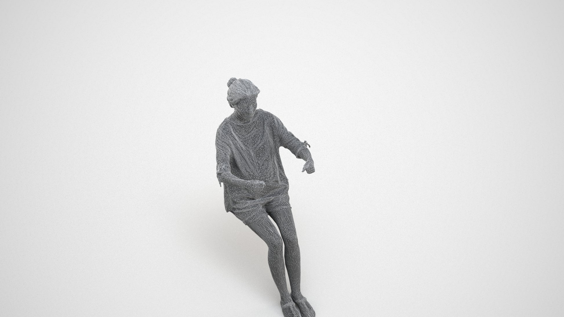 3D scanned woman driving casual, photorealistic archviz people for Enscape and SketchUp, wireframe three-quarter view