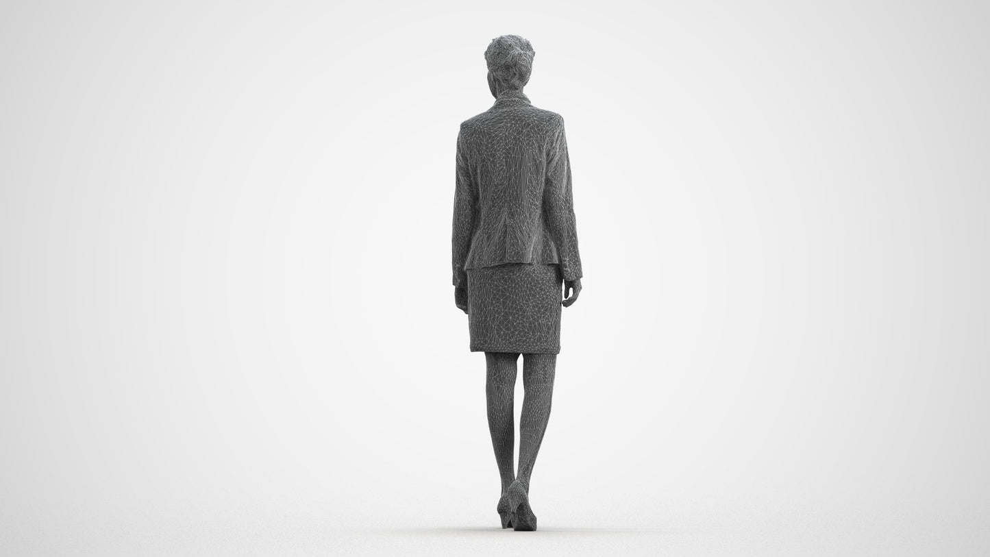 realistic 3D human woman business walking, archviz people FBX OBJ for Blender, wireframe front view