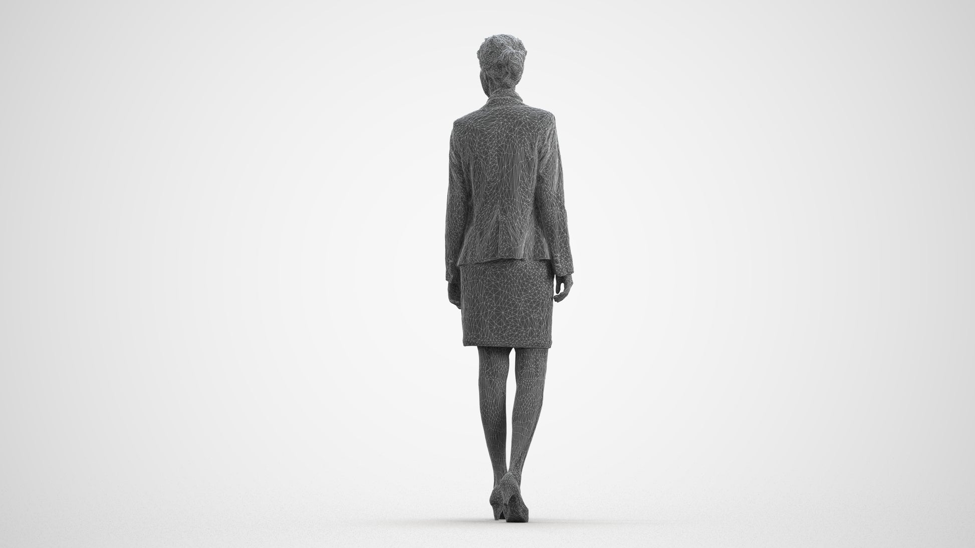 realistic 3D human woman business walking, archviz people FBX OBJ for Blender, wireframe front view