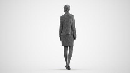 realistic 3D human woman business walking, archviz people FBX OBJ for Blender, wireframe front view