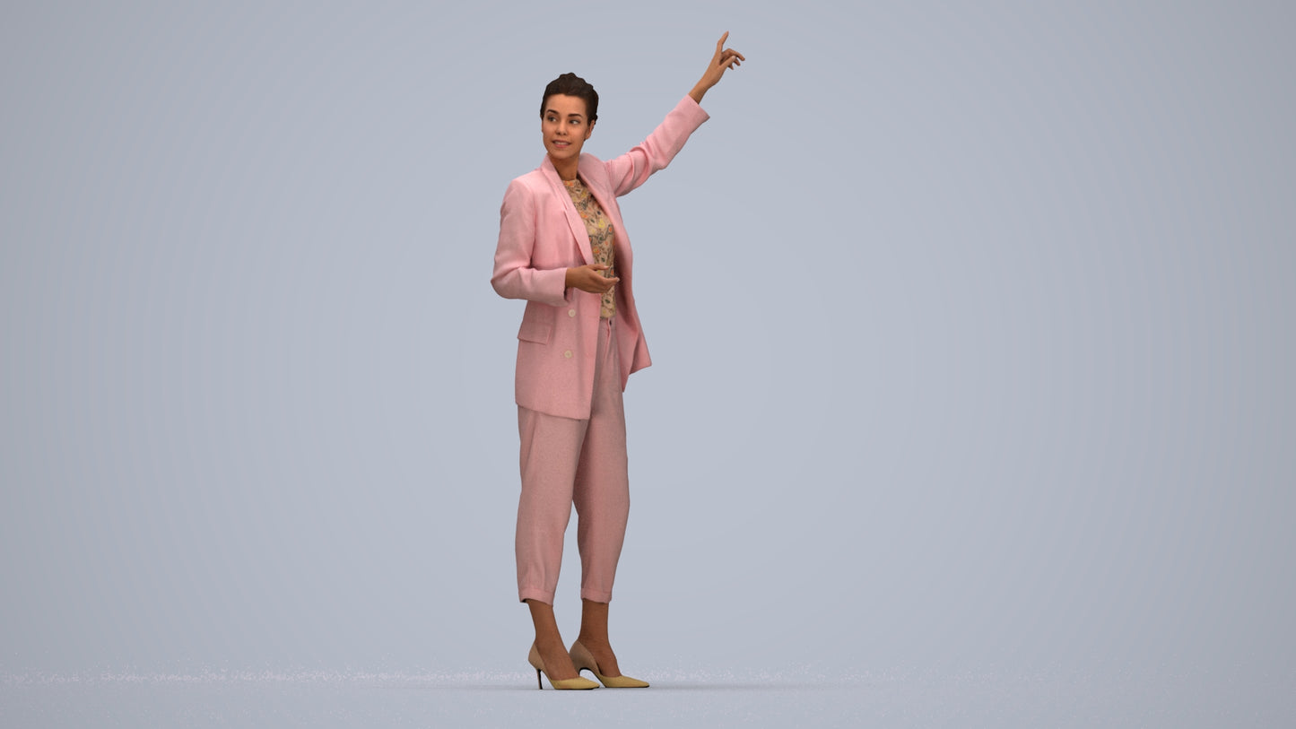 3D human model woman business, photogrammetry scanned person for archviz, top-down view render