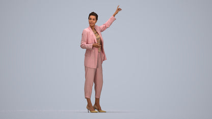 3D human model woman business, photogrammetry scanned person for archviz, top-down view render