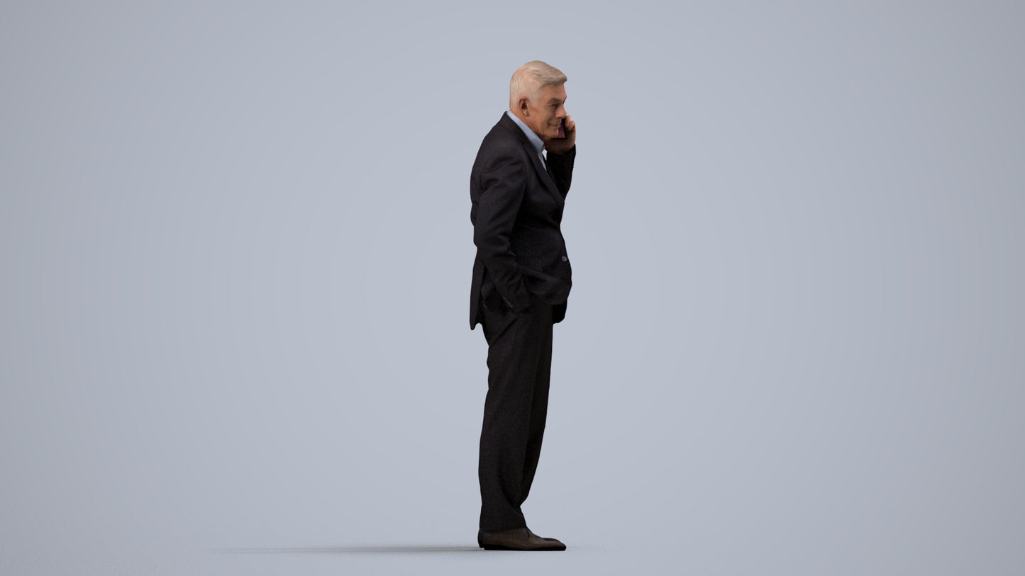 scanned 3D senior man business, photogrammetry people for Enscape and V-Ray, side view render