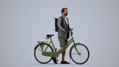 realistic 3D man business cycling, scanned archviz people for Blender and 3ds Max, side view render