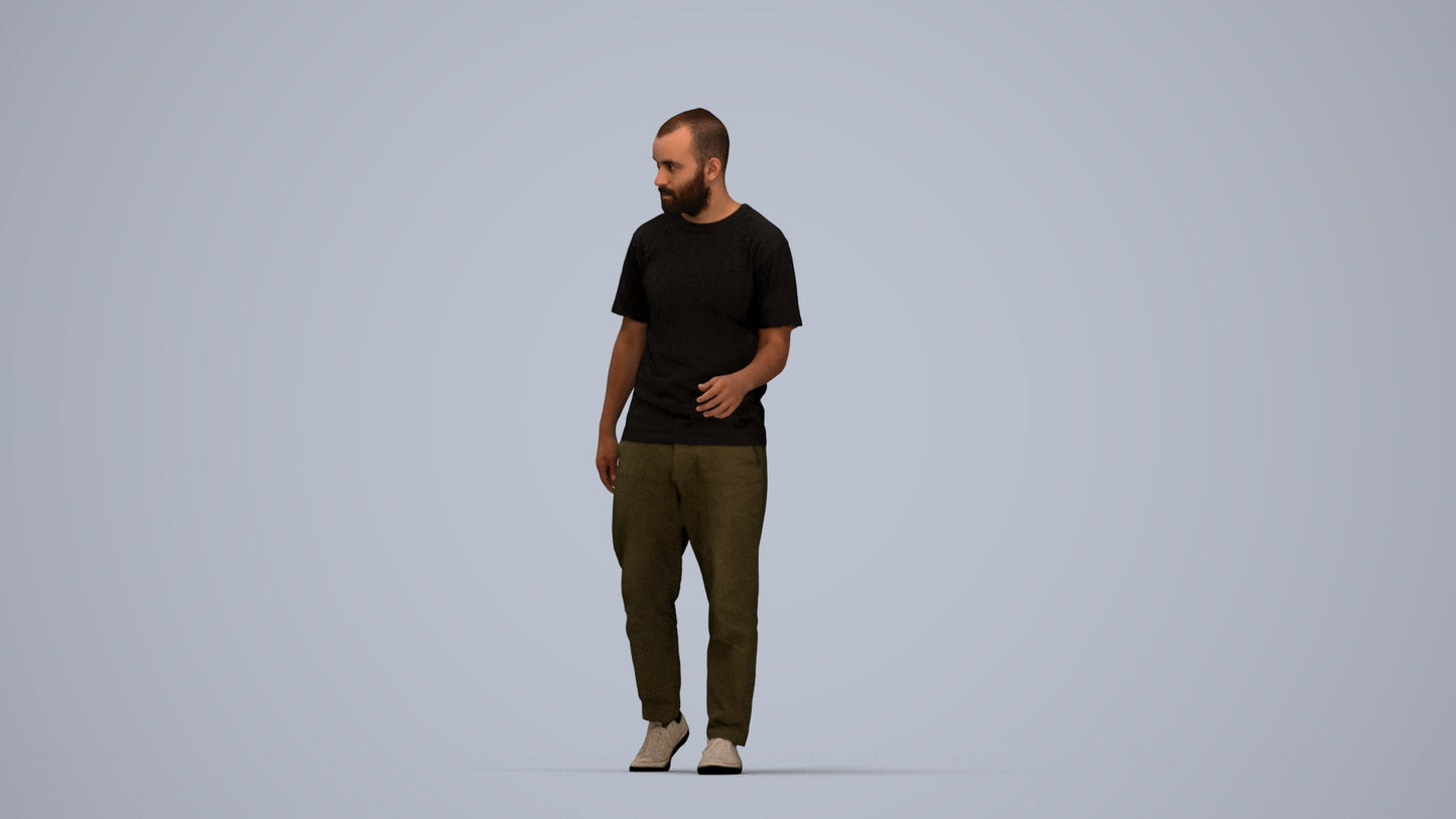 photogrammetry 3D man casual walking, realistic human model archviz FBX, top-down view render