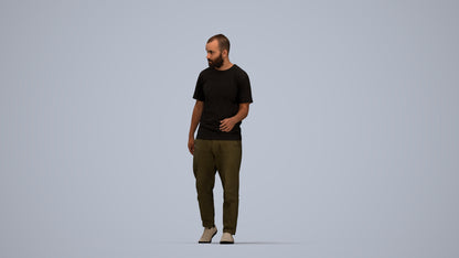 photogrammetry 3D man casual walking, realistic human model archviz FBX, top-down view render