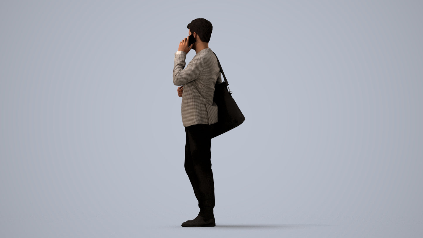 3D scanned man standing business, photorealistic archviz people for Enscape and SketchUp, three-quarter view render