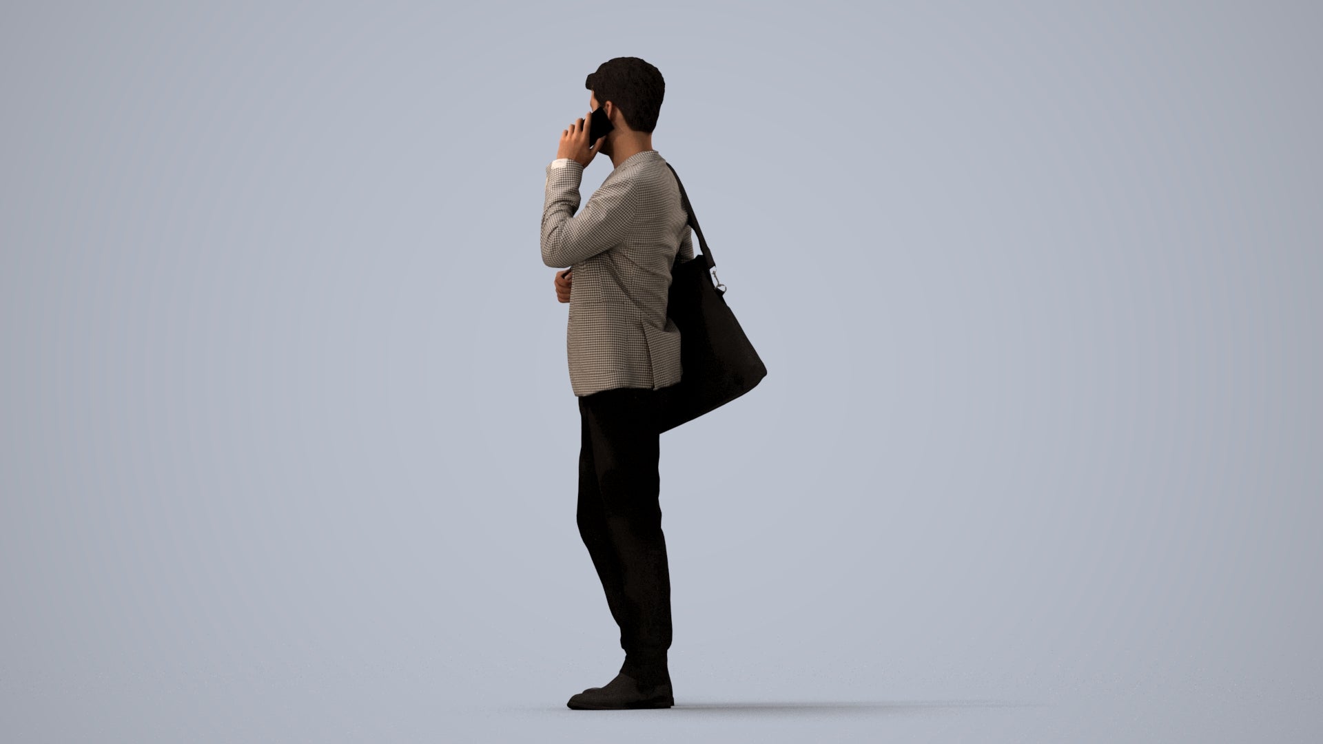 3D scanned man standing business, photorealistic archviz people for Enscape and SketchUp, three-quarter view render