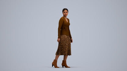 realistic 3D human woman casual walking, archviz people FBX OBJ for Blender, standing pose render