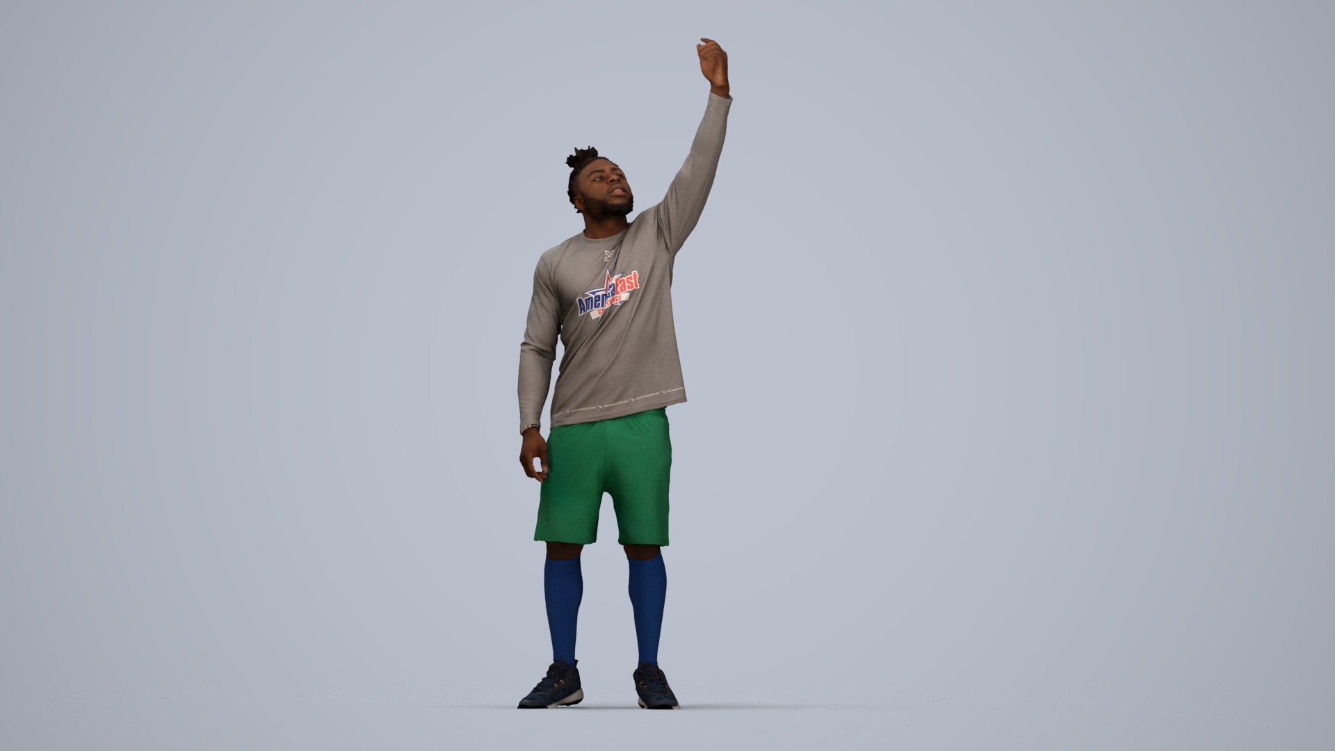 3D human model man sport, photogrammetry scanned person for archviz, top-down view render