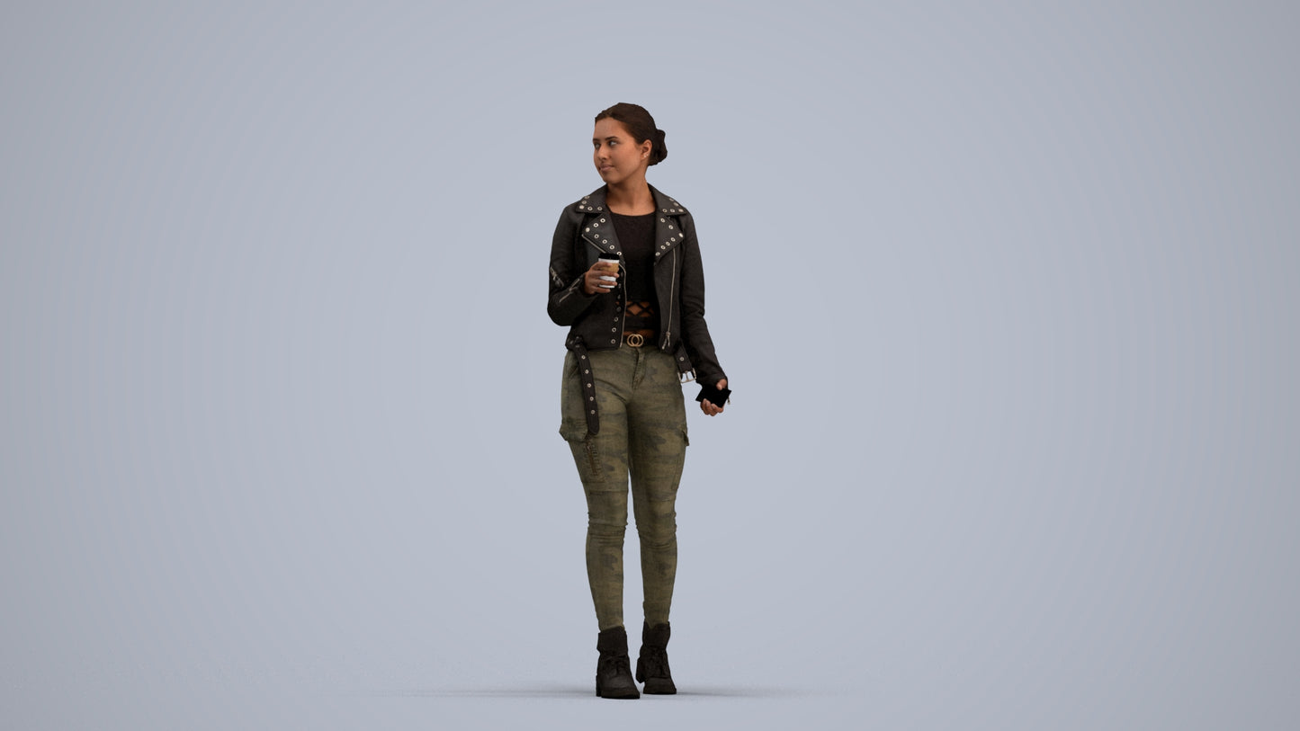 realistic 3D human woman casual walking, archviz people FBX OBJ for Blender, standing pose render