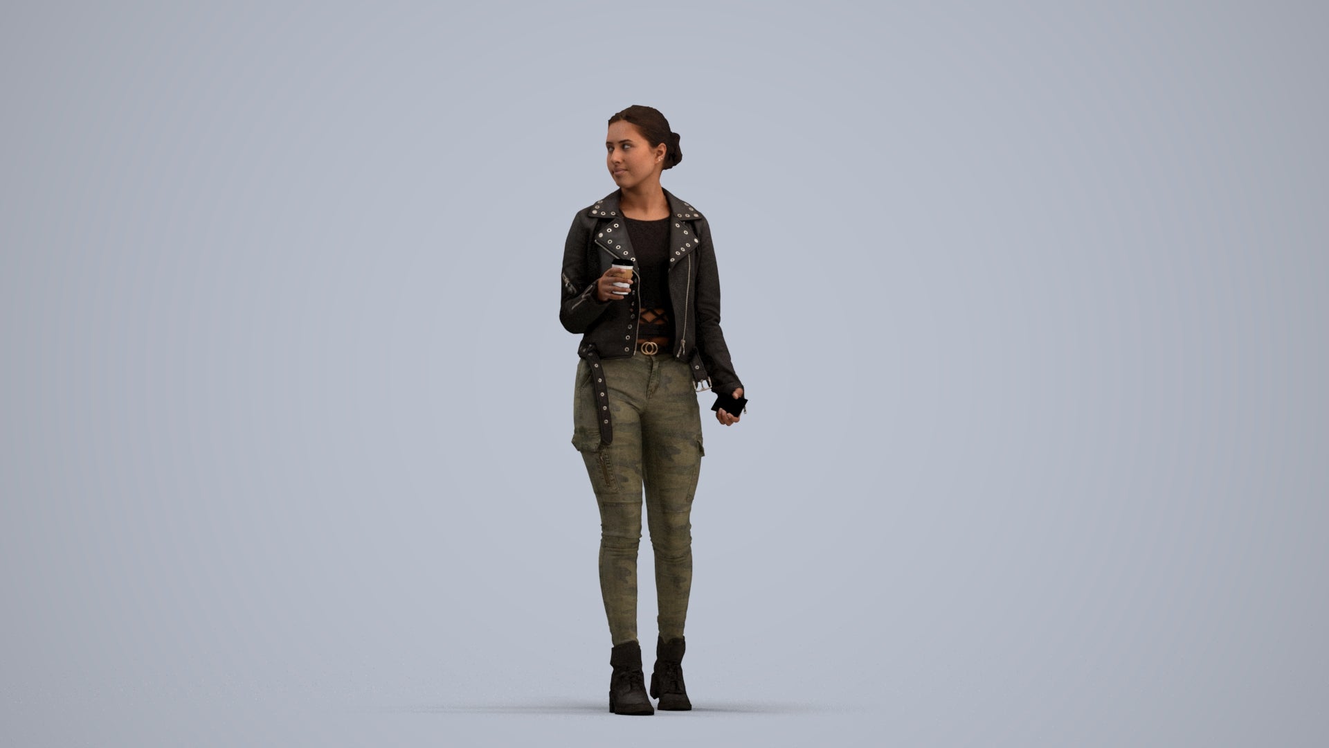 realistic 3D human woman casual walking, archviz people FBX OBJ for Blender, standing pose render