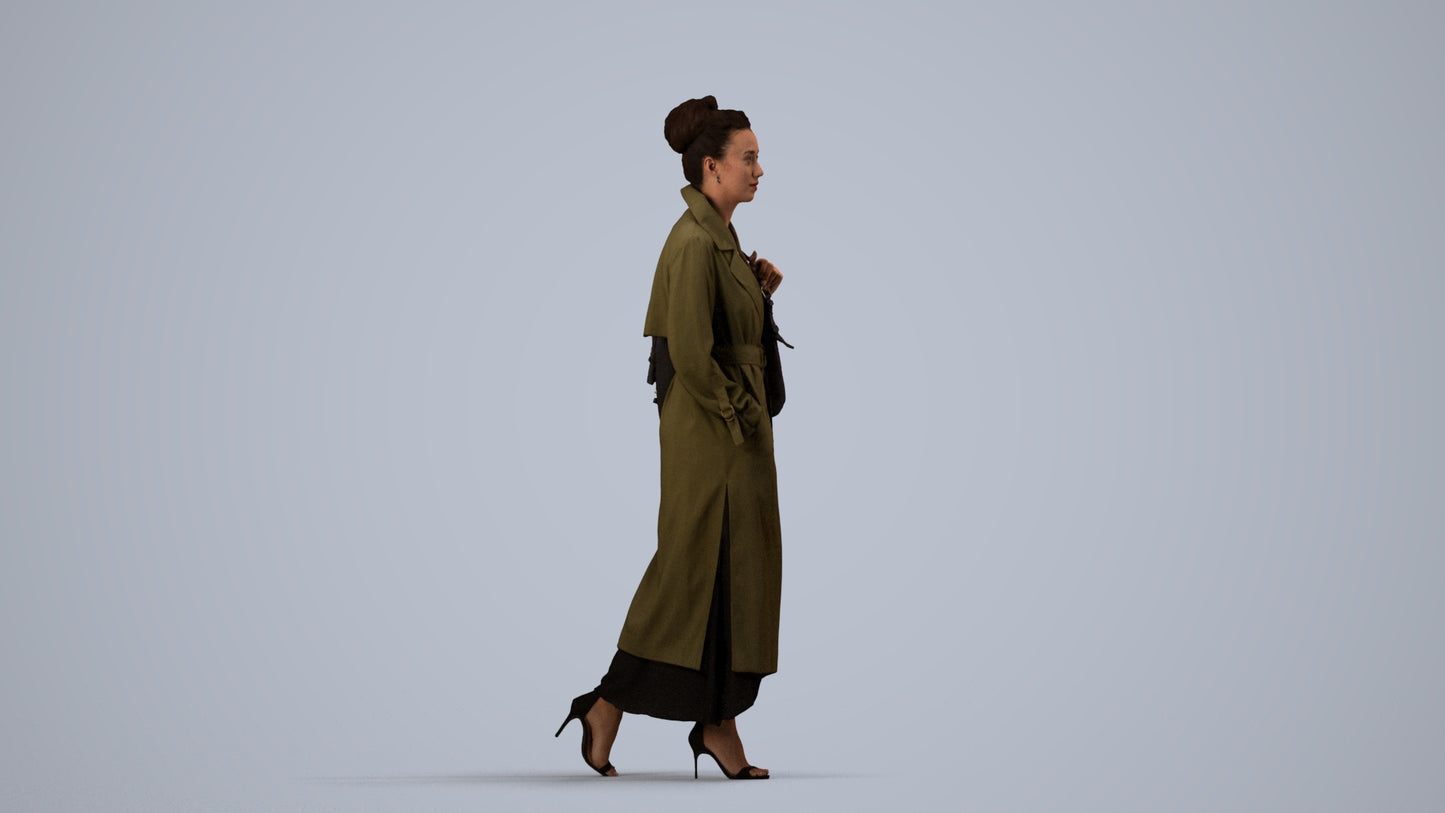 photogrammetry 3D woman casual walking, realistic human model archviz FBX, side view render