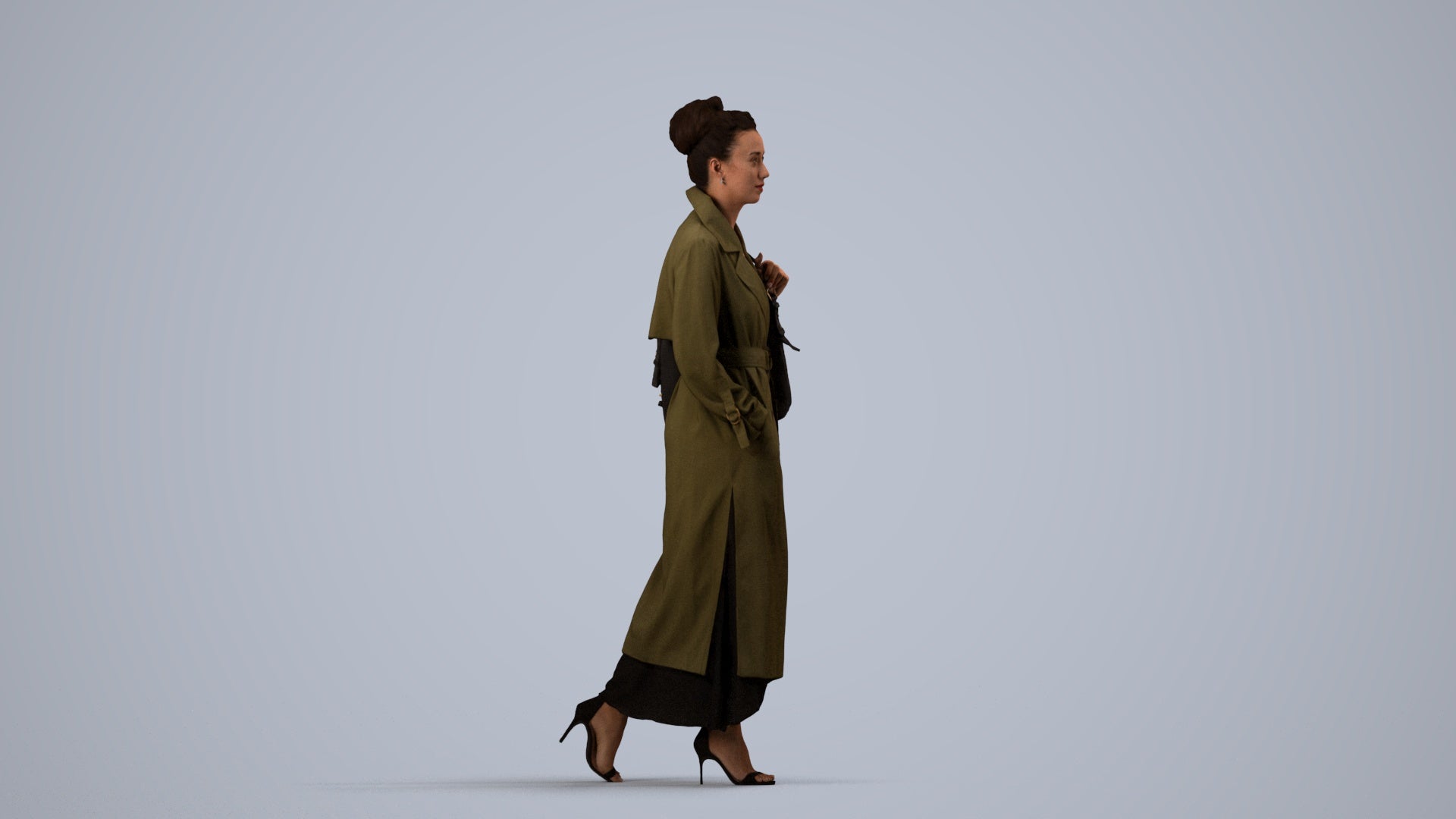 photogrammetry 3D woman casual walking, realistic human model archviz FBX, side view render