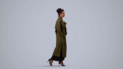 photogrammetry 3D woman casual walking, realistic human model archviz FBX, side view render