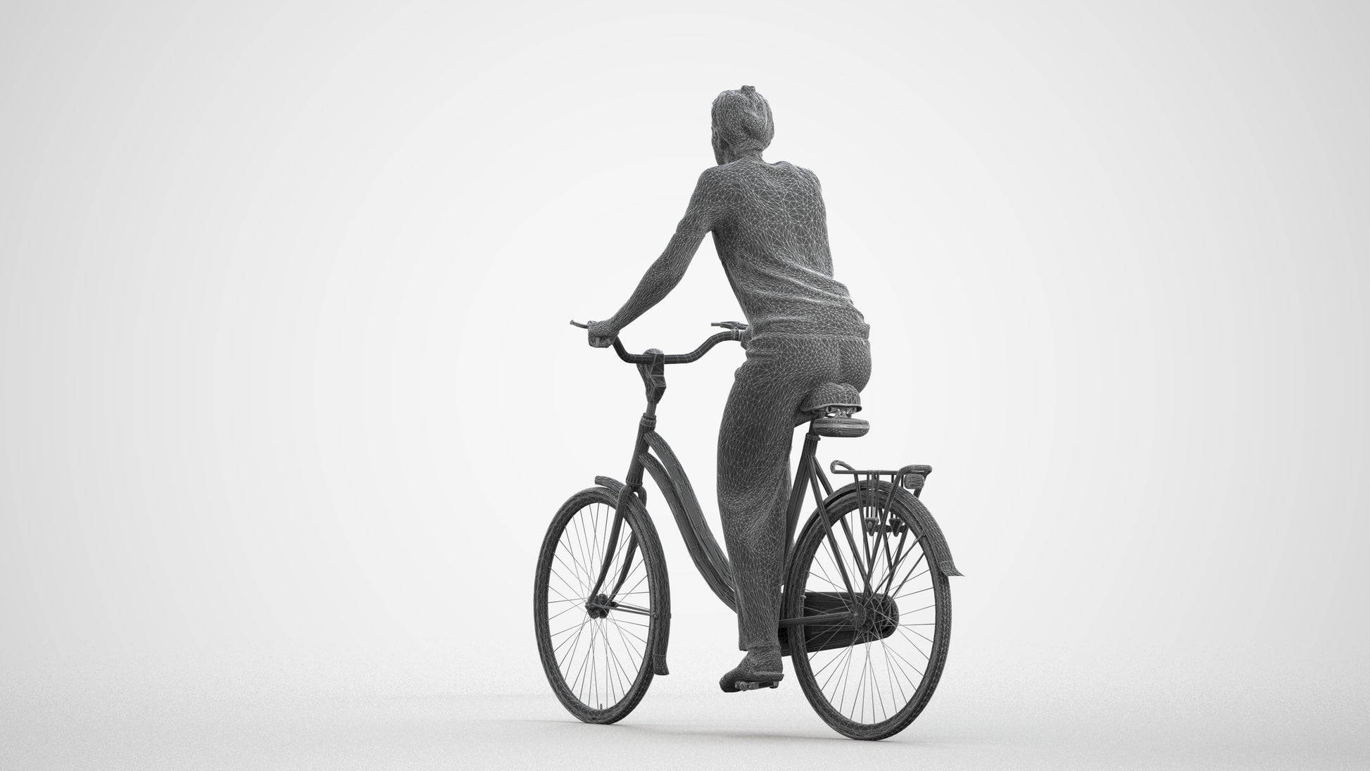 scanned 3D woman casual cycling, photogrammetry people for Enscape and V-Ray, wireframe front view