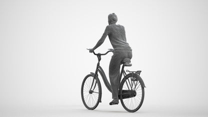 scanned 3D woman casual cycling, photogrammetry people for Enscape and V-Ray, wireframe front view