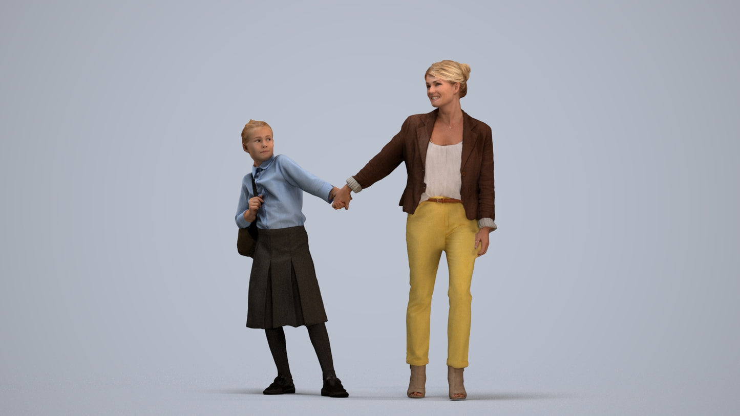 realistic 3D girl kids, scanned archviz people for Blender and 3ds Max, standing pose render