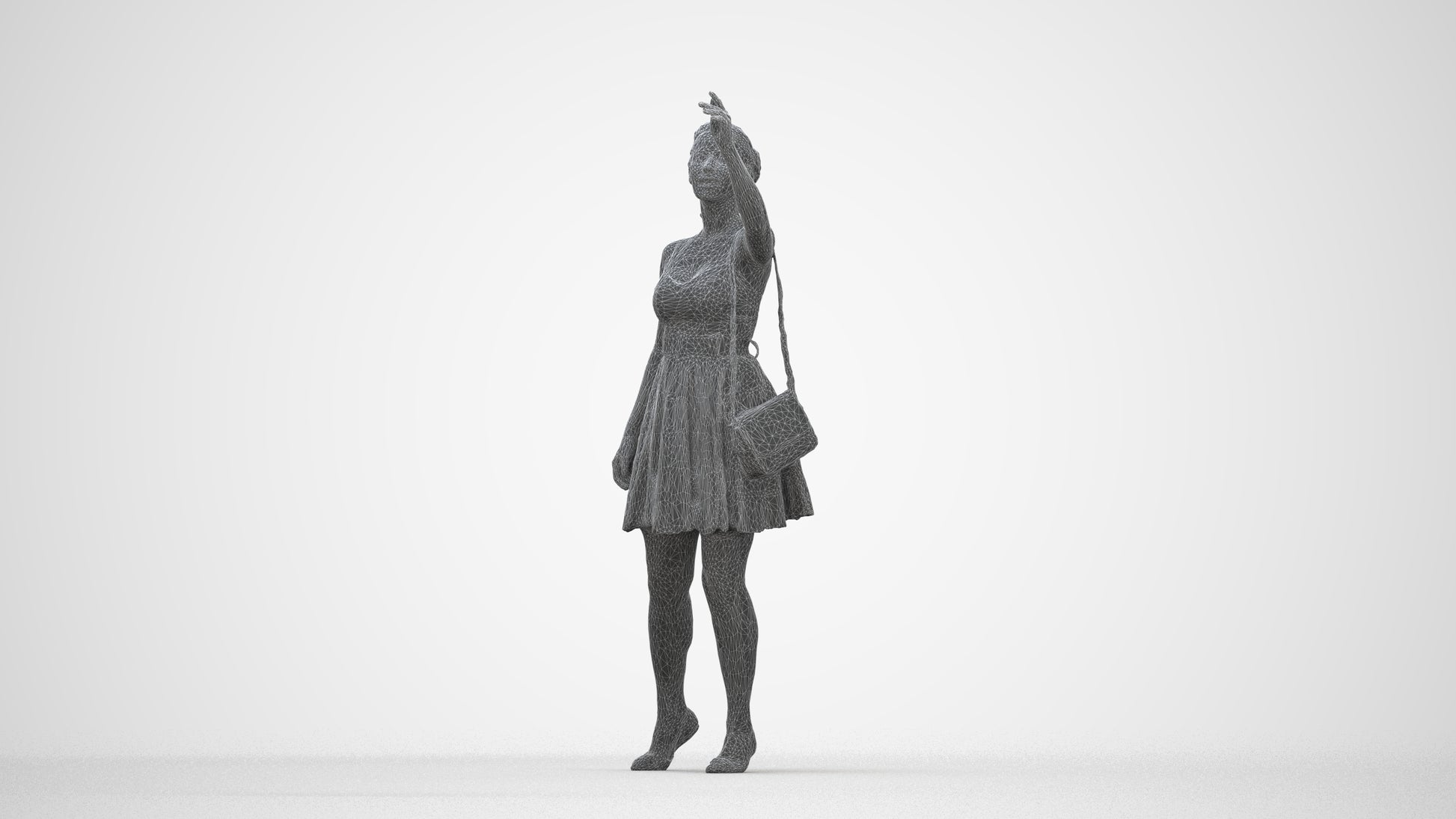realistic 3D human woman formal formalaffairs, archviz people FBX OBJ for Blender, wireframe back view