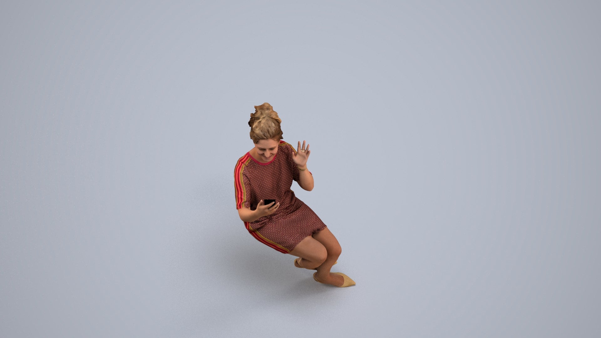3D scanned woman sitting casual, photorealistic archviz people for Enscape and SketchUp, back view render