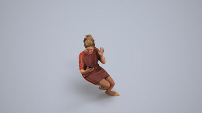 3D scanned woman sitting casual, photorealistic archviz people for Enscape and SketchUp, back view render