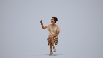 3D human model woman casual sitting, photogrammetry scanned person for archviz, standing pose render