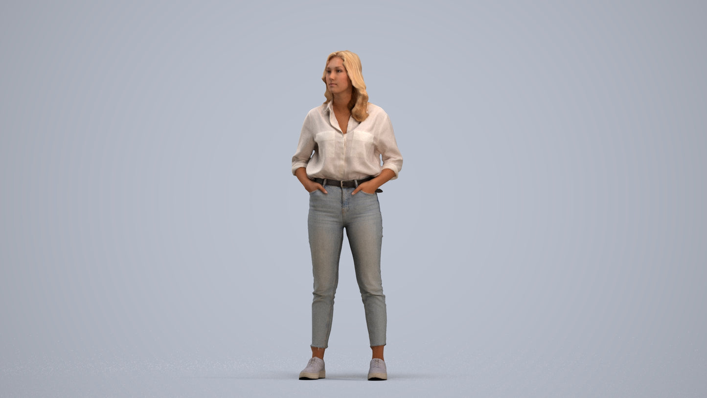 realistic 3D woman casual standing, scanned archviz people for Blender and 3ds Max, standing pose render