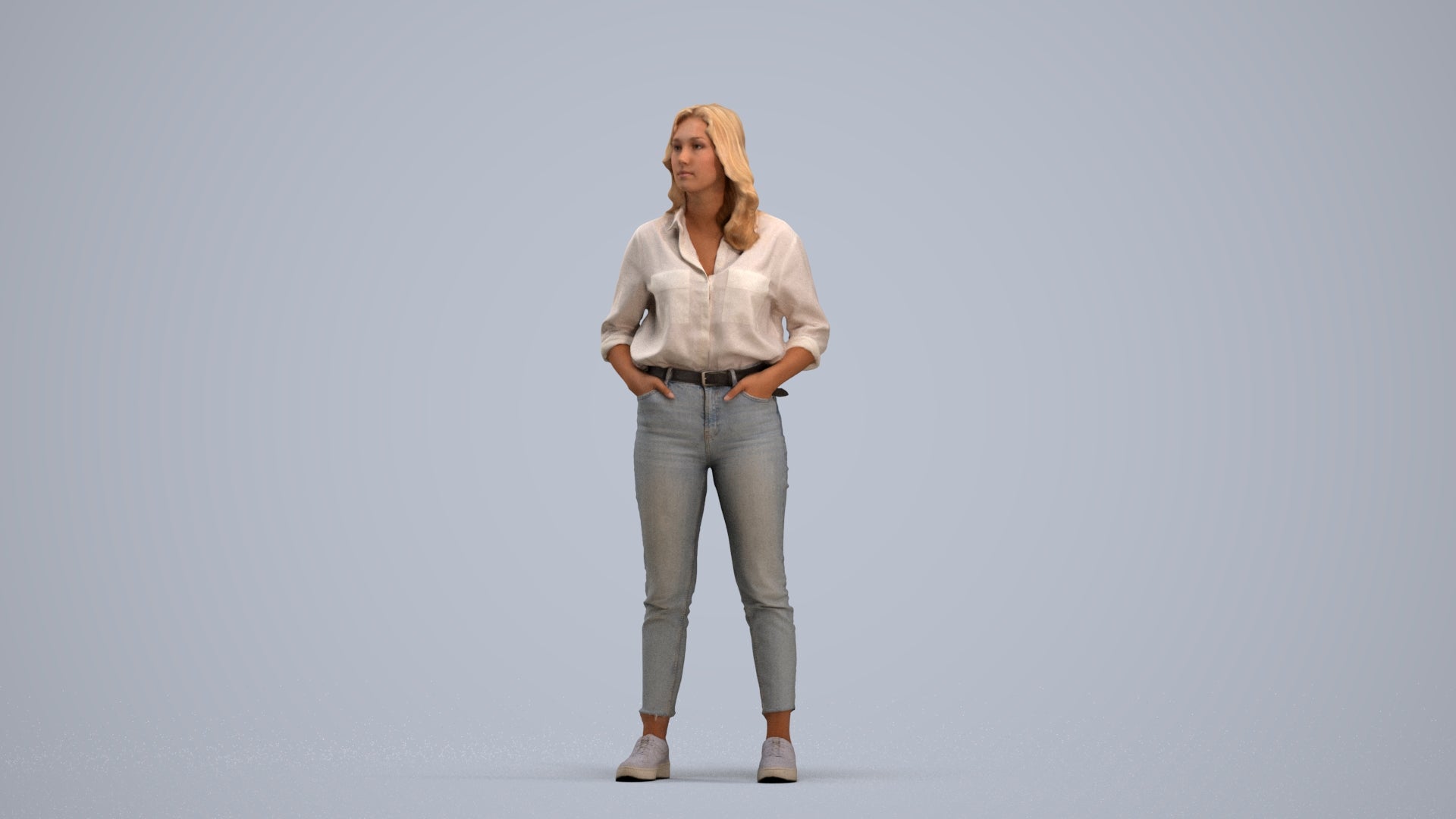 realistic 3D woman casual standing, scanned archviz people for Blender and 3ds Max, standing pose render