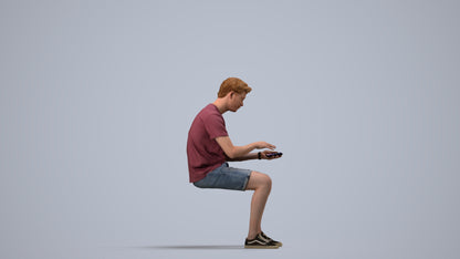 3D human model man casual sitting, photogrammetry scanned person for archviz, side view render