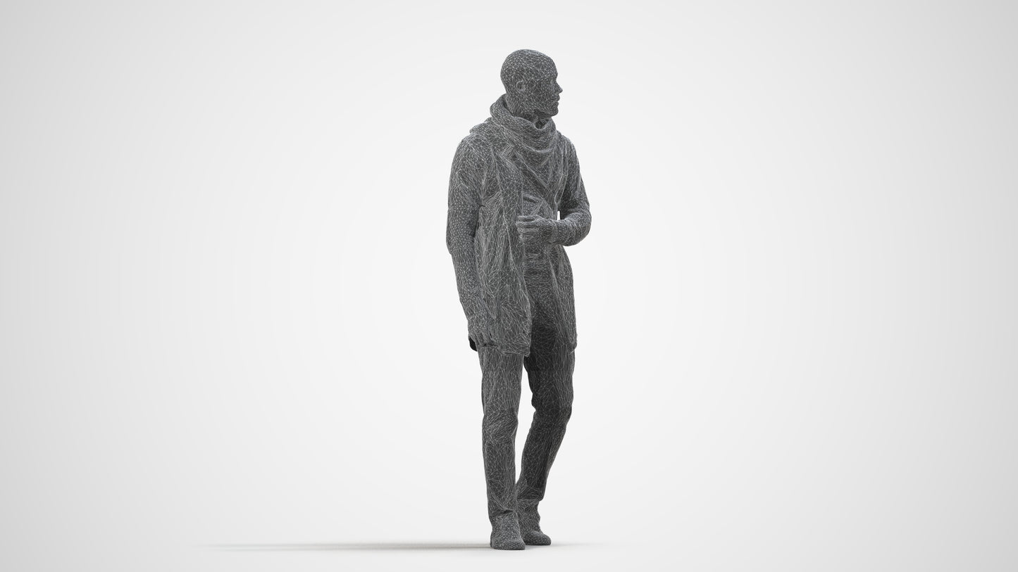 realistic 3D man casual walking, scanned archviz people for Blender and 3ds Max, wireframe side view