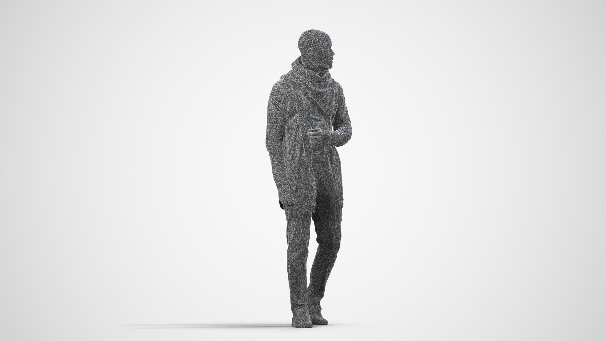 realistic 3D man casual walking, scanned archviz people for Blender and 3ds Max, wireframe side view