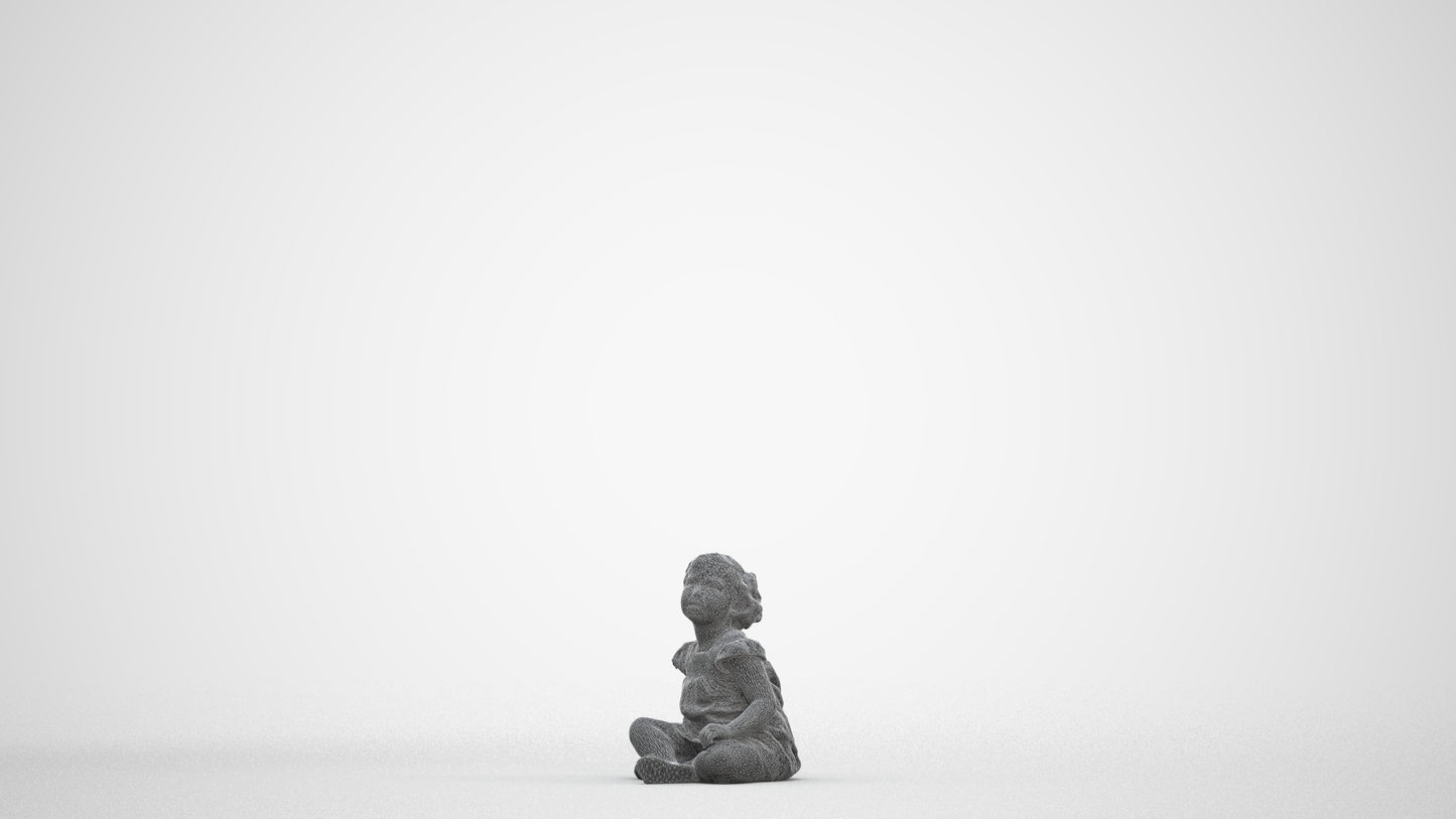3D human model girl casual kids, photogrammetry scanned person for archviz, three-quarter front view render
