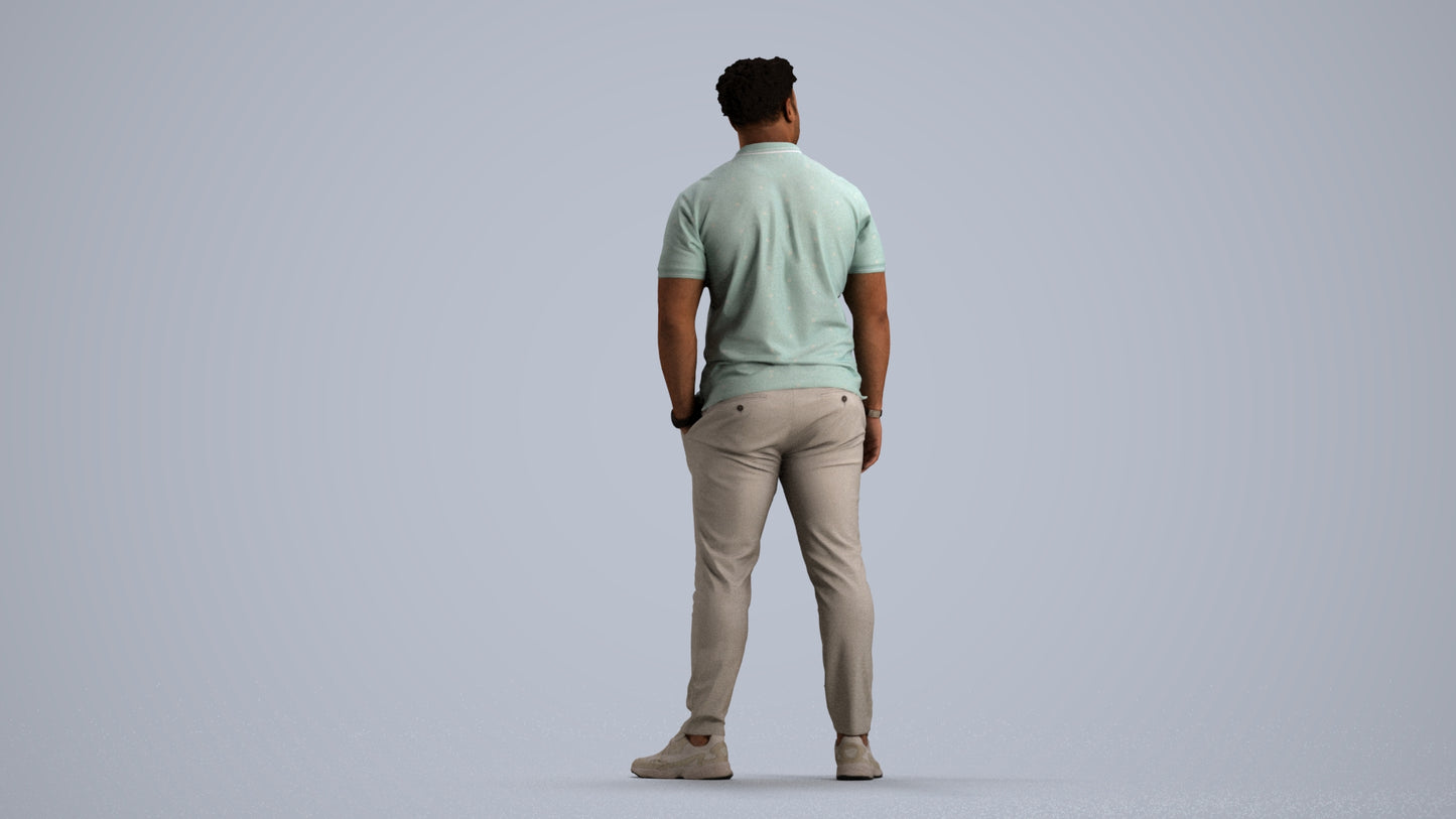 3D human model man casual standing, photogrammetry scanned person for archviz, front view render