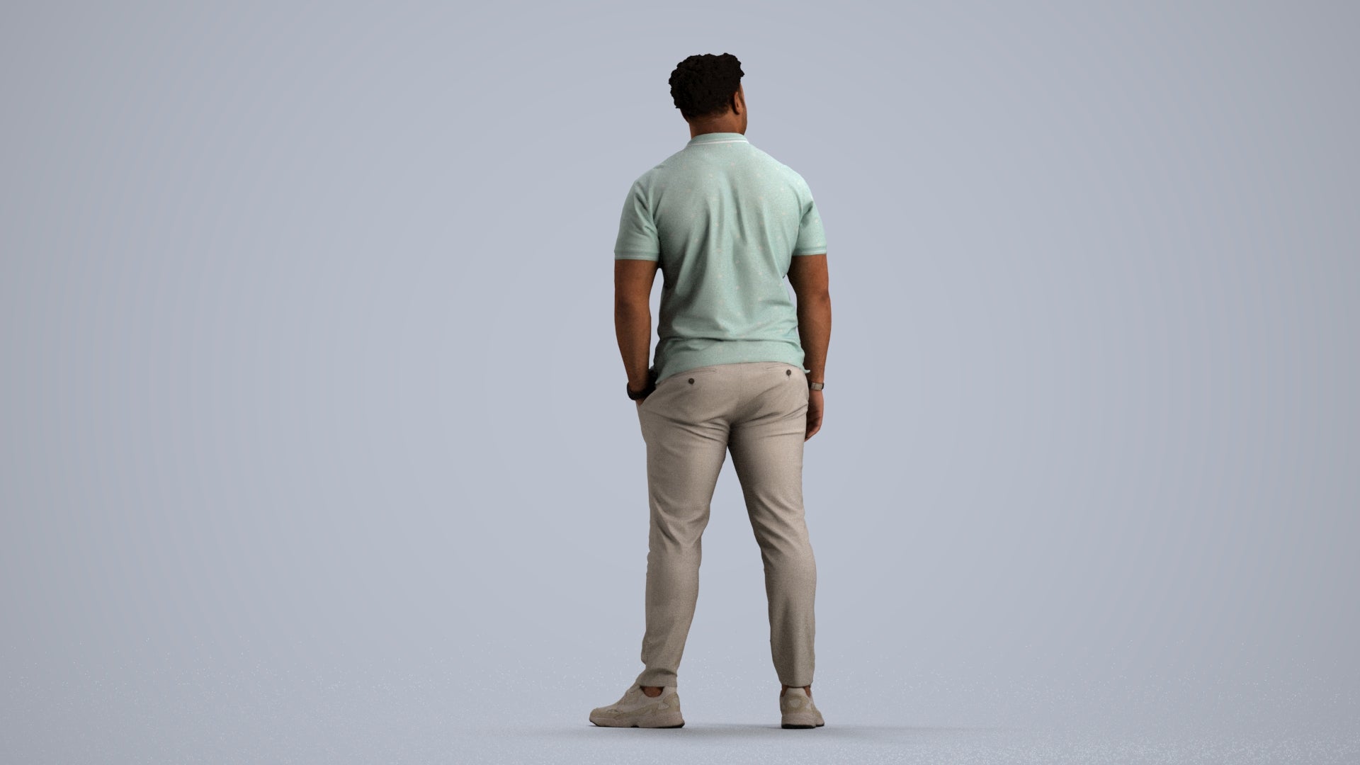 3D human model man casual standing, photogrammetry scanned person for archviz, front view render