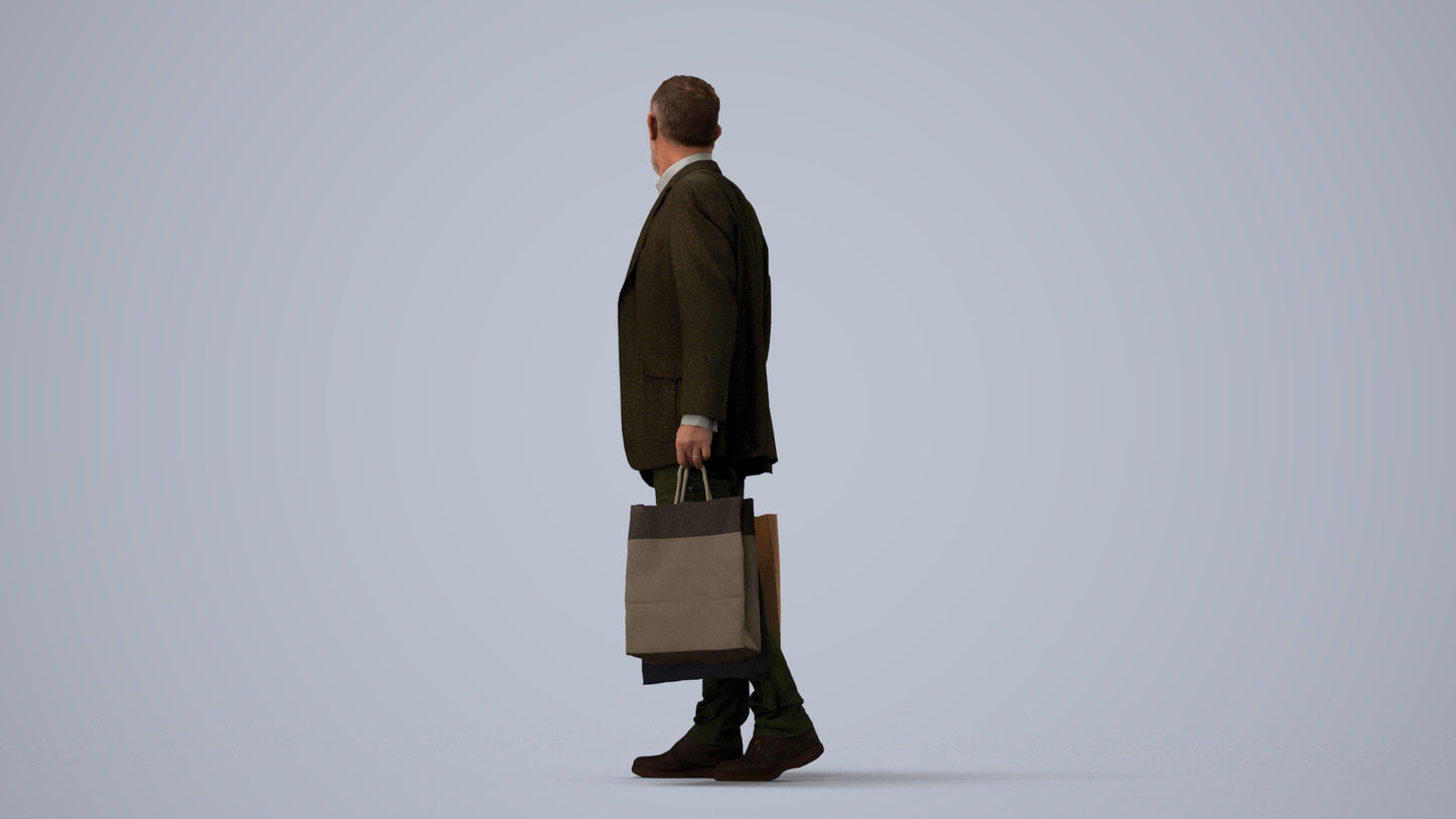 photogrammetry 3D senior man casual business, realistic human model archviz FBX, three-quarter view render