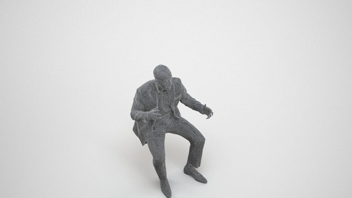 3D scanned man business, photorealistic archviz people for Enscape and SketchUp, wireframe three-quarter view