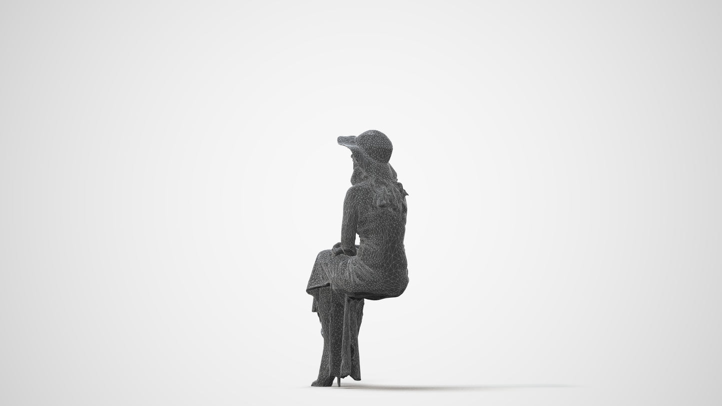 realistic 3D human woman casual sitting, archviz people FBX OBJ for Blender, square thumbnail