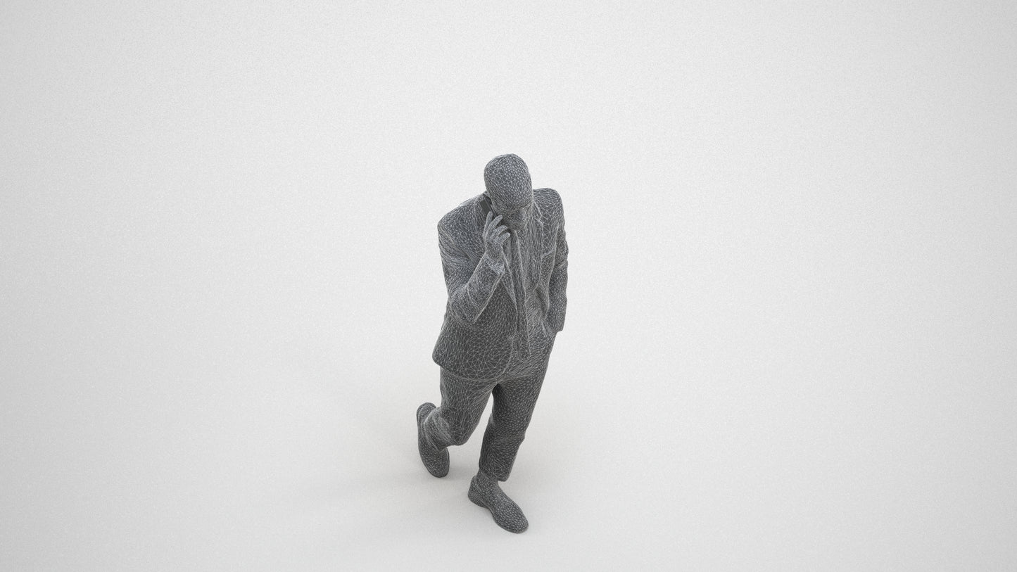 photogrammetry 3D man business, realistic human model archviz FBX, wireframe three-quarter view