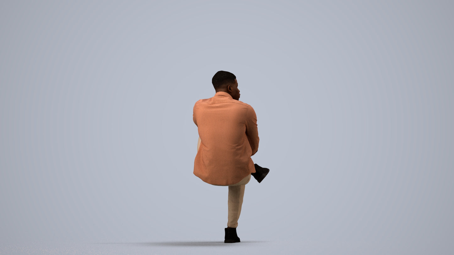 scanned 3D man casual sitting, photogrammetry people for Enscape and V-Ray, side view render