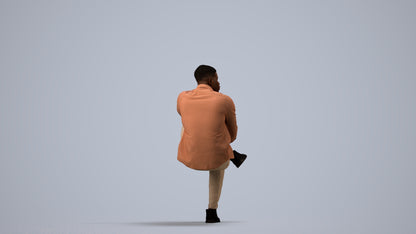 scanned 3D man casual sitting, photogrammetry people for Enscape and V-Ray, side view render