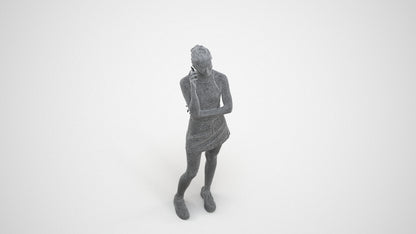 3D human model woman casual standing, photogrammetry scanned person for archviz, wireframe three-quarter view