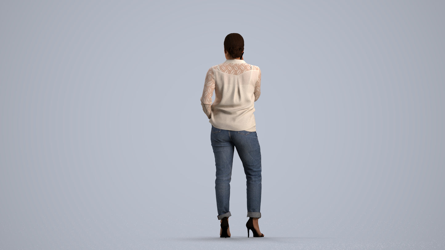 3D scanned woman standing casual, photorealistic archviz people for Enscape and SketchUp, front view render