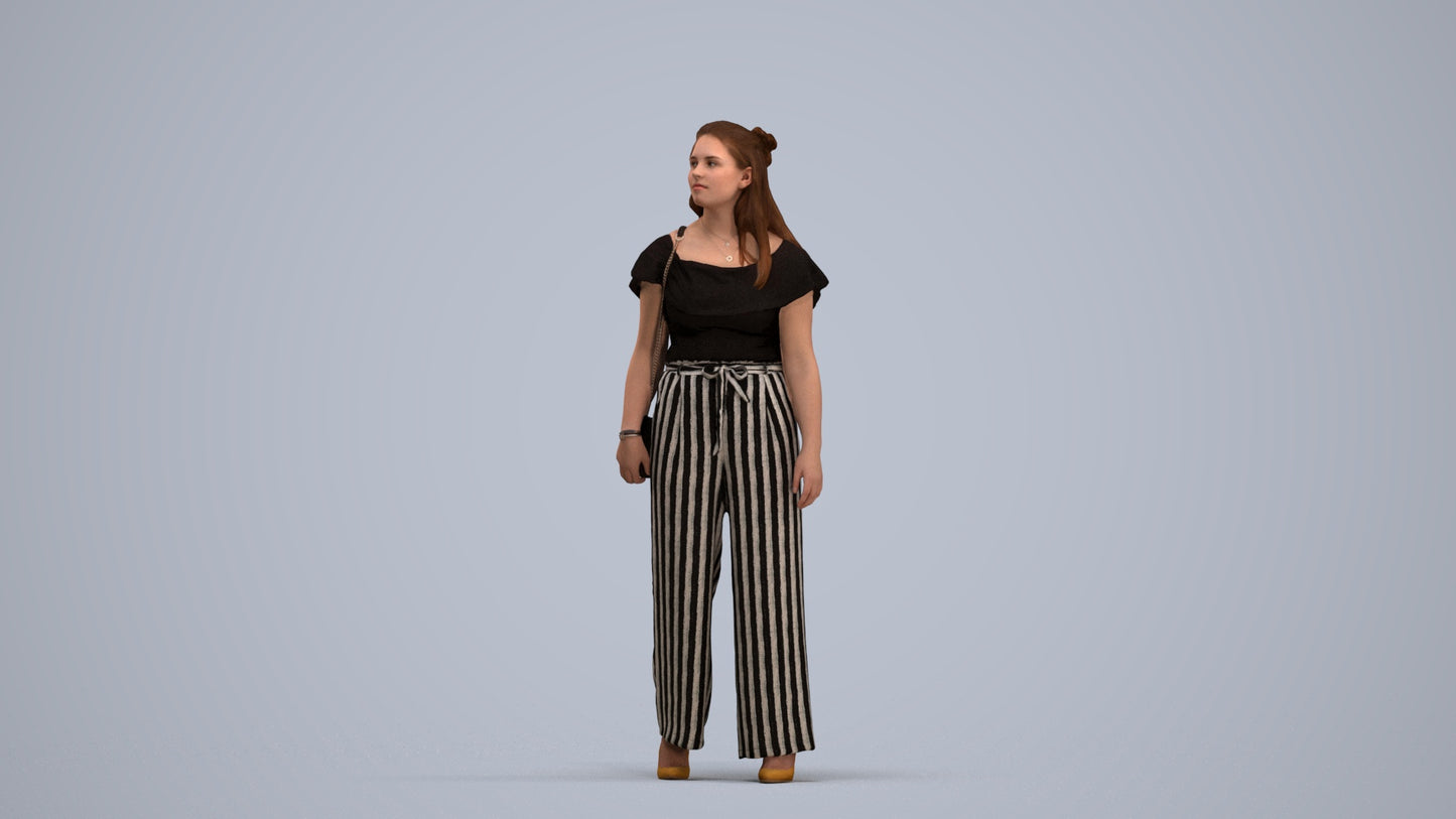 3D people model woman casual walking, scanned human for 3ds Max rendering, standing pose render