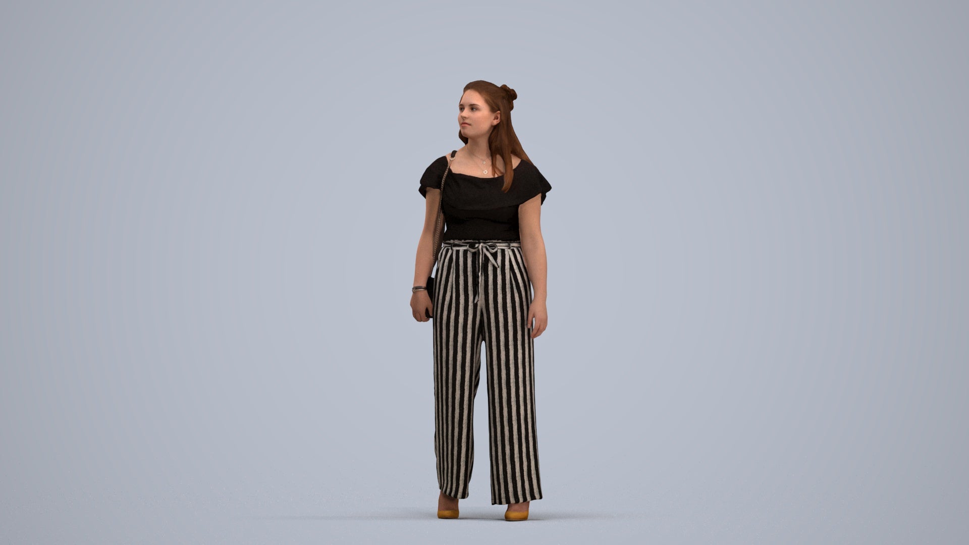 3D people model woman casual walking, scanned human for 3ds Max rendering, standing pose render