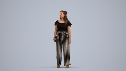 3D people model woman casual walking, scanned human for 3ds Max rendering, standing pose render
