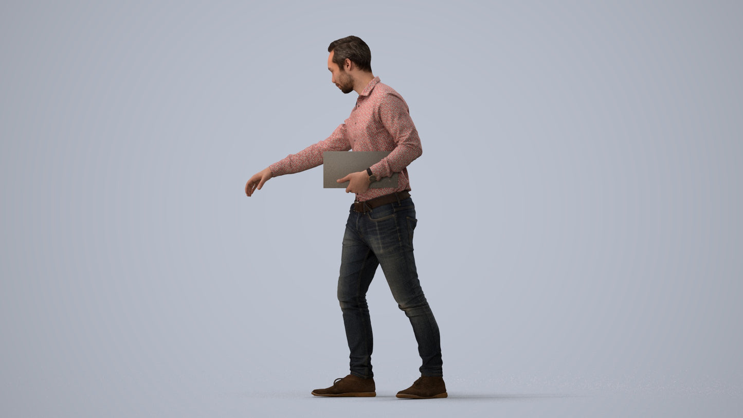 3D people model man casual formal, scanned human for 3ds Max rendering, three-quarter view render