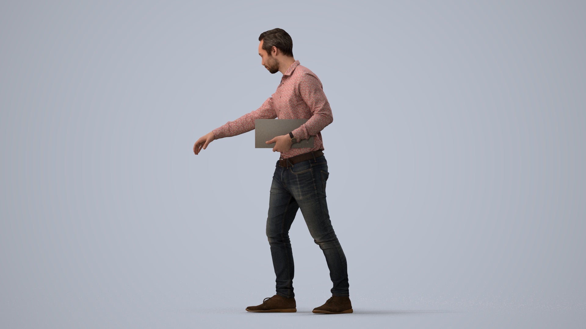 3D people model man casual formal, scanned human for 3ds Max rendering, three-quarter view render