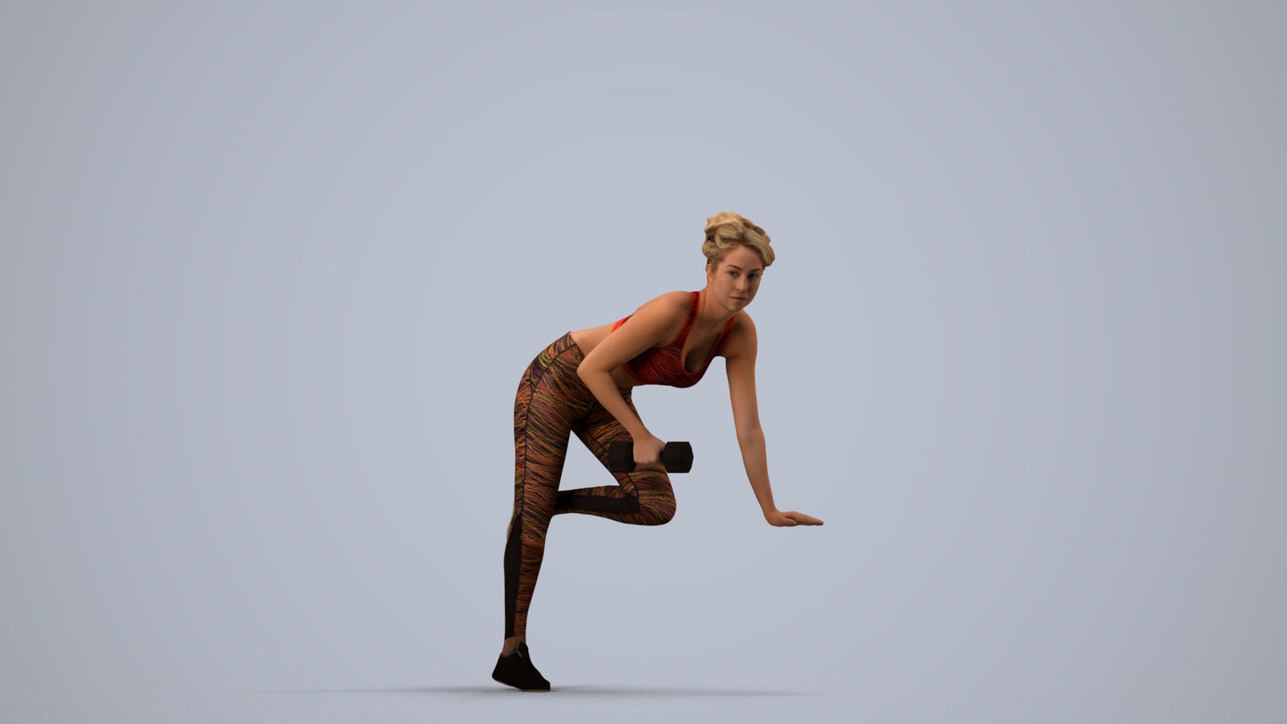 3D human model woman sport, photogrammetry scanned person for archviz, side view render