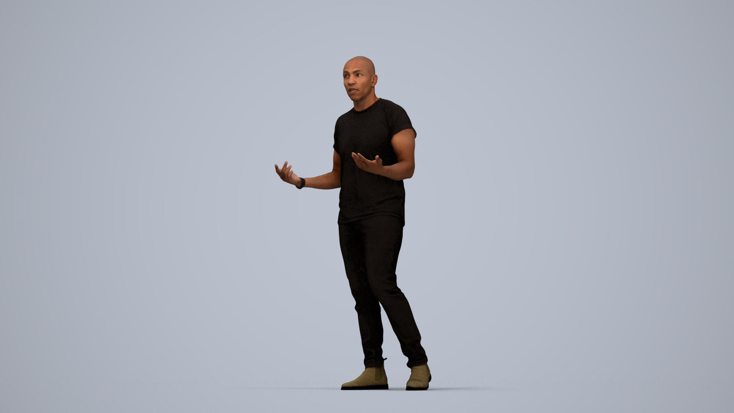 photogrammetry 3D man casual standing, realistic human model archviz FBX, top-down view render